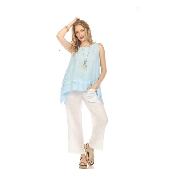 Light Blue Asymmetrical sleeveless A Line Top - Picture 1 of 7